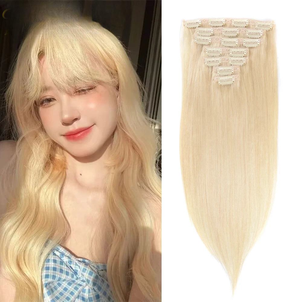 European Human Hair Extensions Straight Clip In Hair